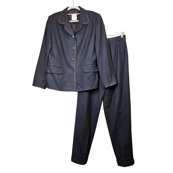 CW  Black Blazer Pant 100% Wool Suit Set Womens 12 Career Office classy classic - Picture 1 of 16